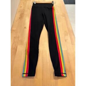 Spiritual Gangster Black High-Waist Rainbow Stripe Leggings Ankle Zip Size XS